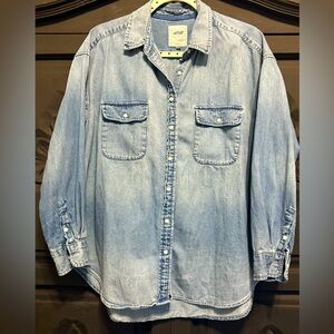 Aerie Oversized Casual Blue Denim Button Down Shirt Size XS